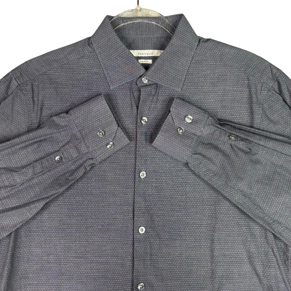 Perry Ellis Portfolio Mens Slim Fit Dress Shirt Gray Micro Dot 15.5 32/33 Medium